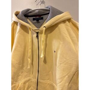 Tommy Hilfiger Mens Full Zip Hoodie Yellow Waffle Lined Hood Sweatshirt Large